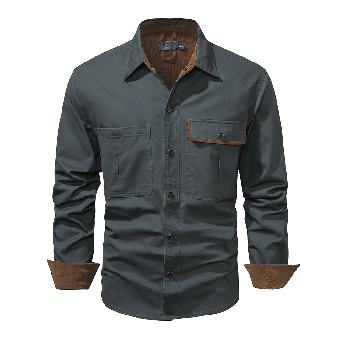 Chemise Homme à Manches Longues Boutonnée Contrastées Tissu Durable 5