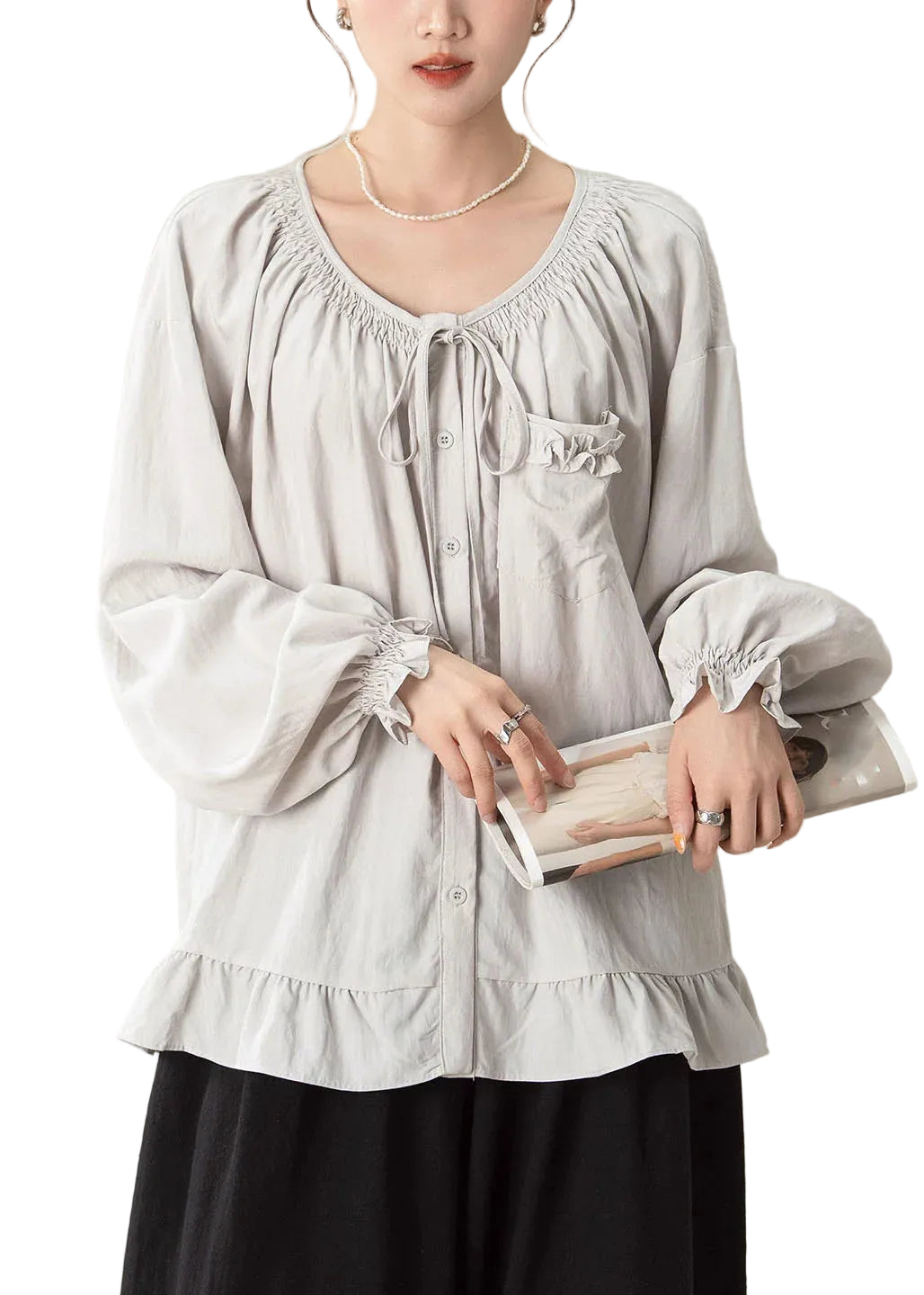 Chemise ample à volants et patchwork pour femme style automnal 0
