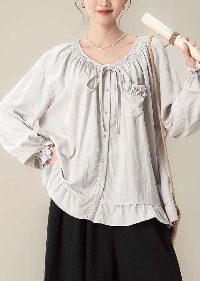 Chemise ample à volants et patchwork pour femme style automnal 2