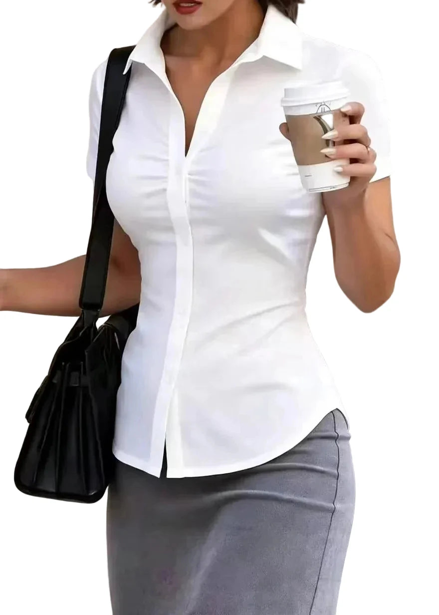 Chemise d'été pour femme à col rabattu coupe ajustée 0
