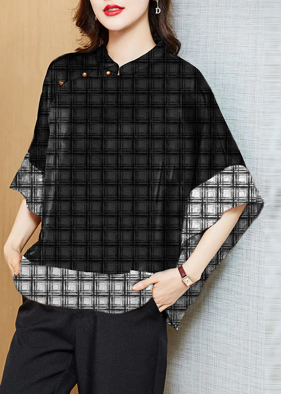 Chemise en Soie Femme Col Mandarin Vintage Asymétrique Manches Chauve-Souris 5