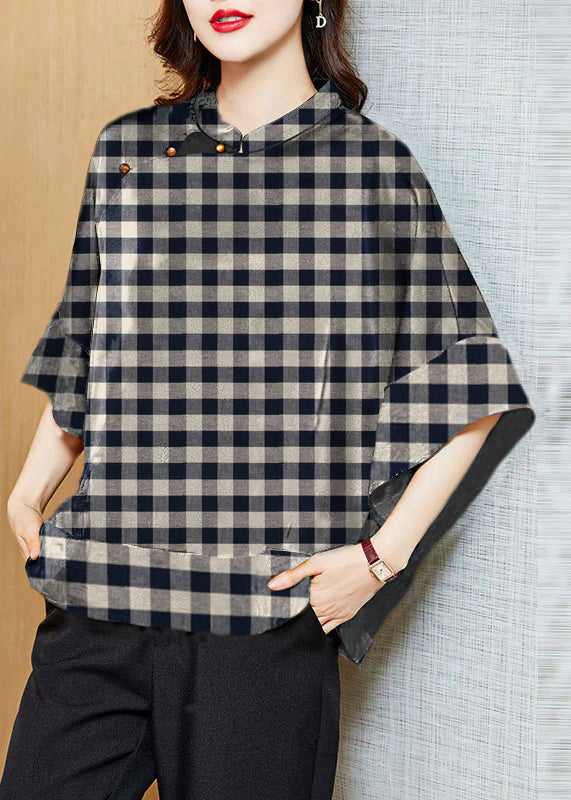 Chemise en Soie Femme Col Mandarin Vintage Asymétrique Manches Chauve-Souris 9