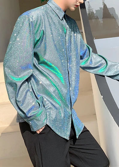 Chemise oversize pour homme à sequins bleus 3