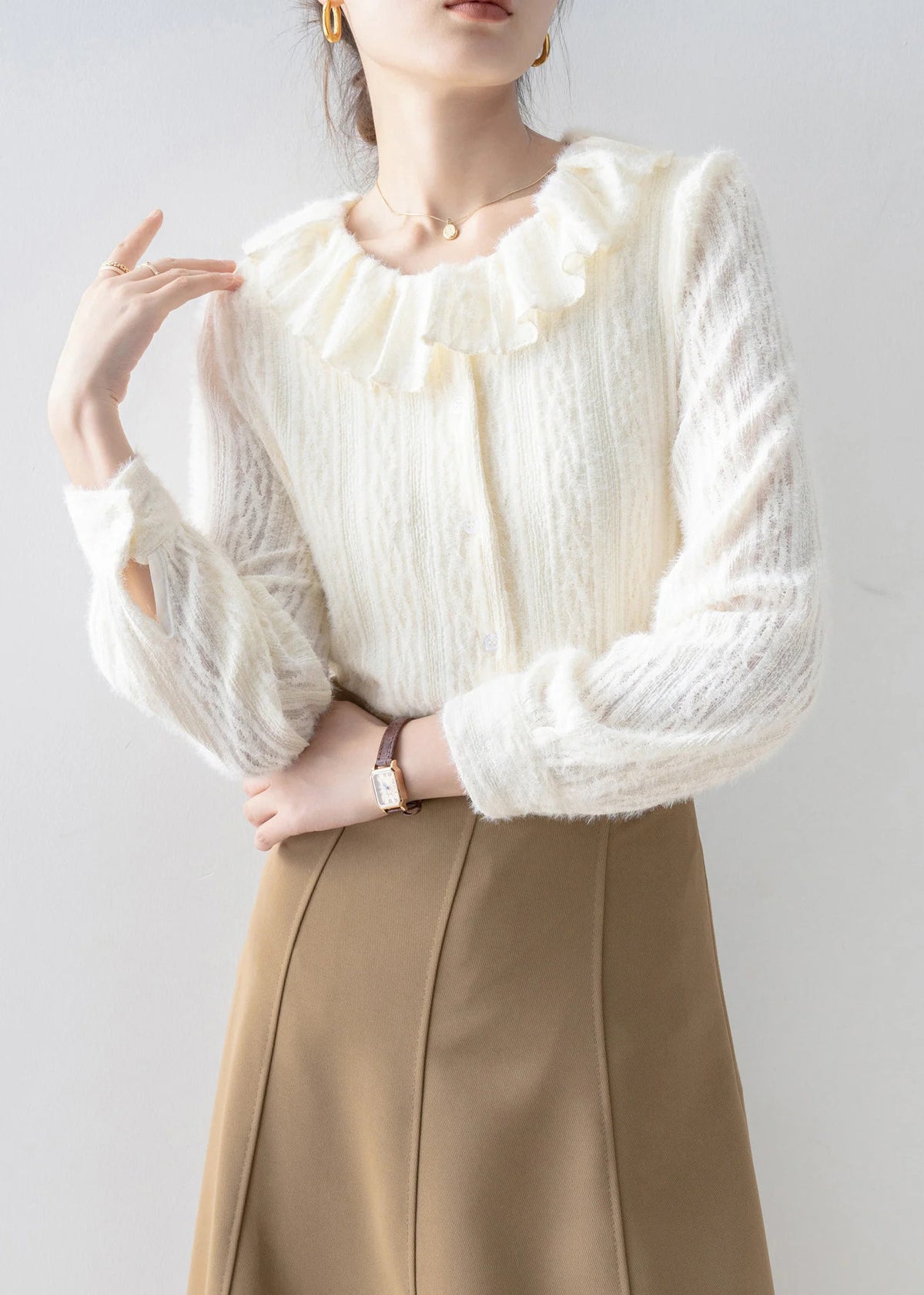 Chemise pour femmes à col Claudine style automnal 1