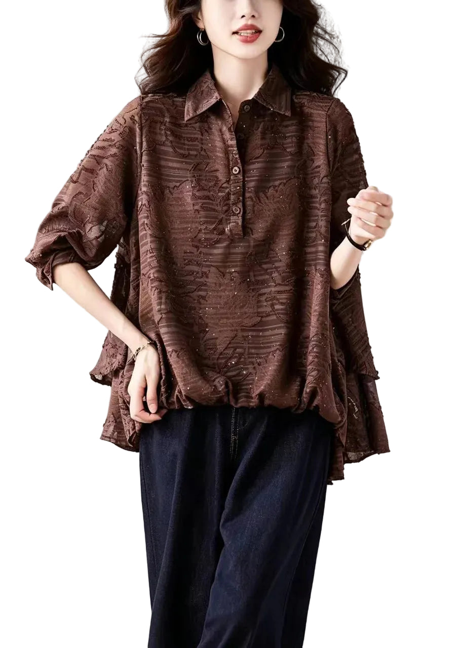 Chemisier Femme Asymétrique Col Rabattu avec Strass 0