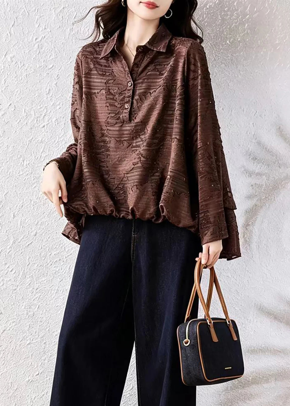 Chemisier Femme Asymétrique Col Rabattu avec Strass 1