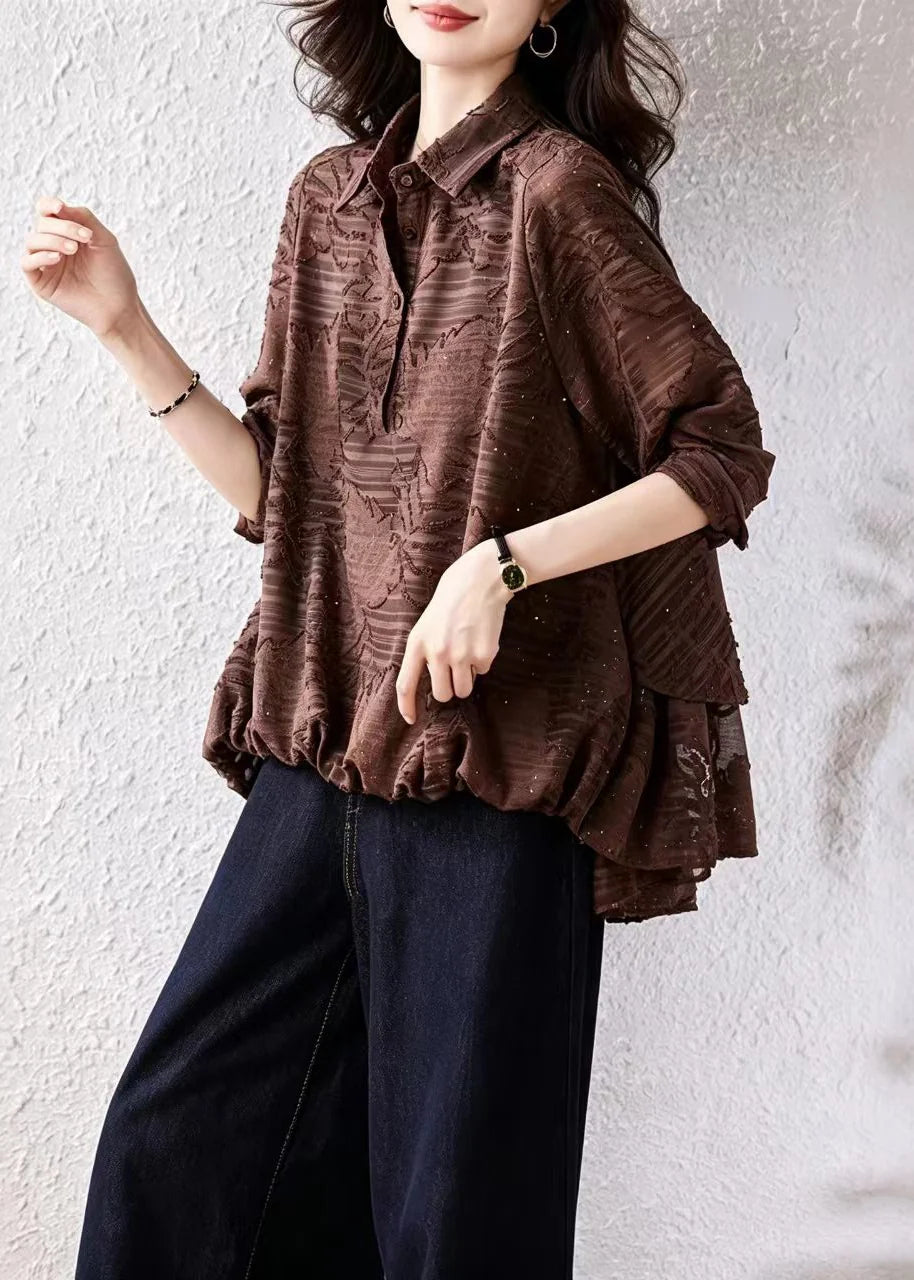 Chemisier Femme Asymétrique Col Rabattu avec Strass 2