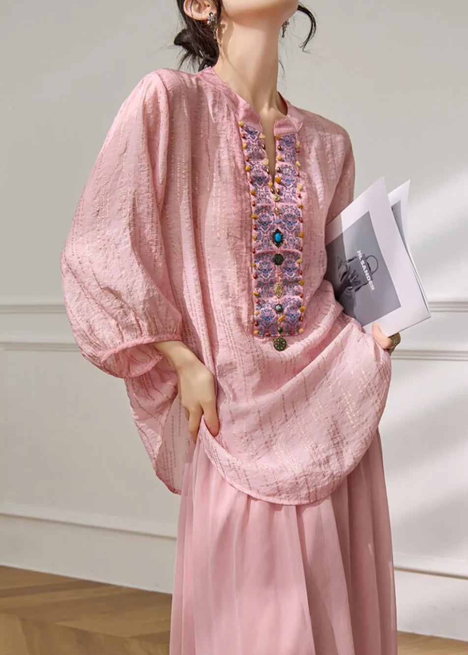 Chemisier Femme Style Chinois Manches Lanternes 1