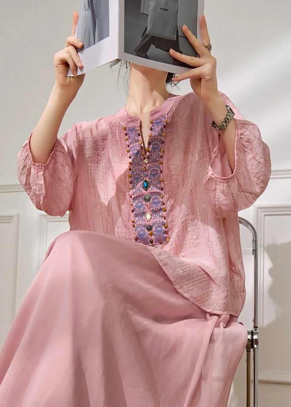 Chemisier Femme Style Chinois Manches Lanternes 4