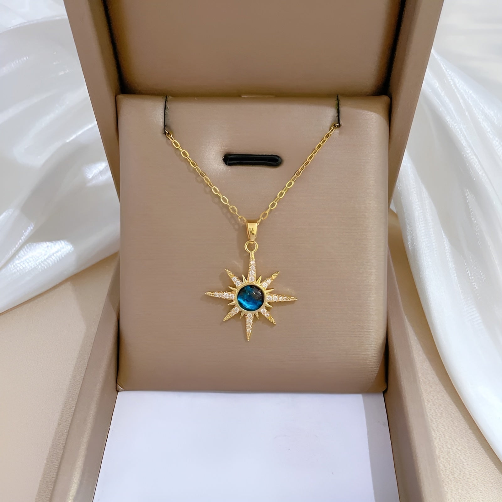 Collier Femme Chaîne Câblée avec Pierres Précieuses Aigue-Marine 0
