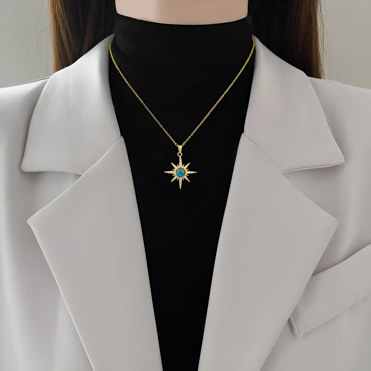 Collier Femme Chaîne Câblée avec Pierres Précieuses Aigue-Marine 1
