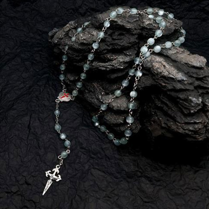 Collier Femme Coeur Chapelet Élégant avec Pierres Œil de Chat 2