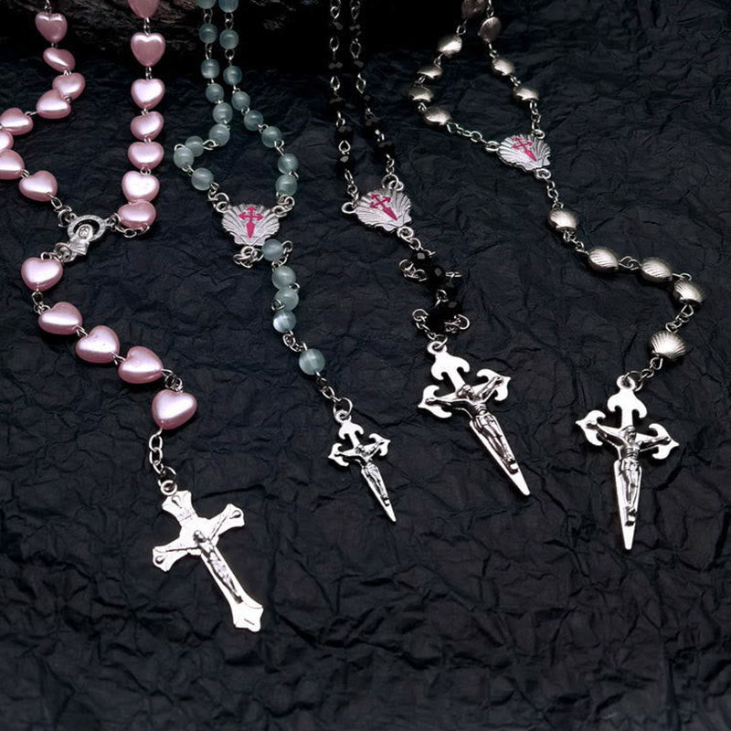 Collier Femme Coeur Chapelet Élégant avec Pierres Œil de Chat 7