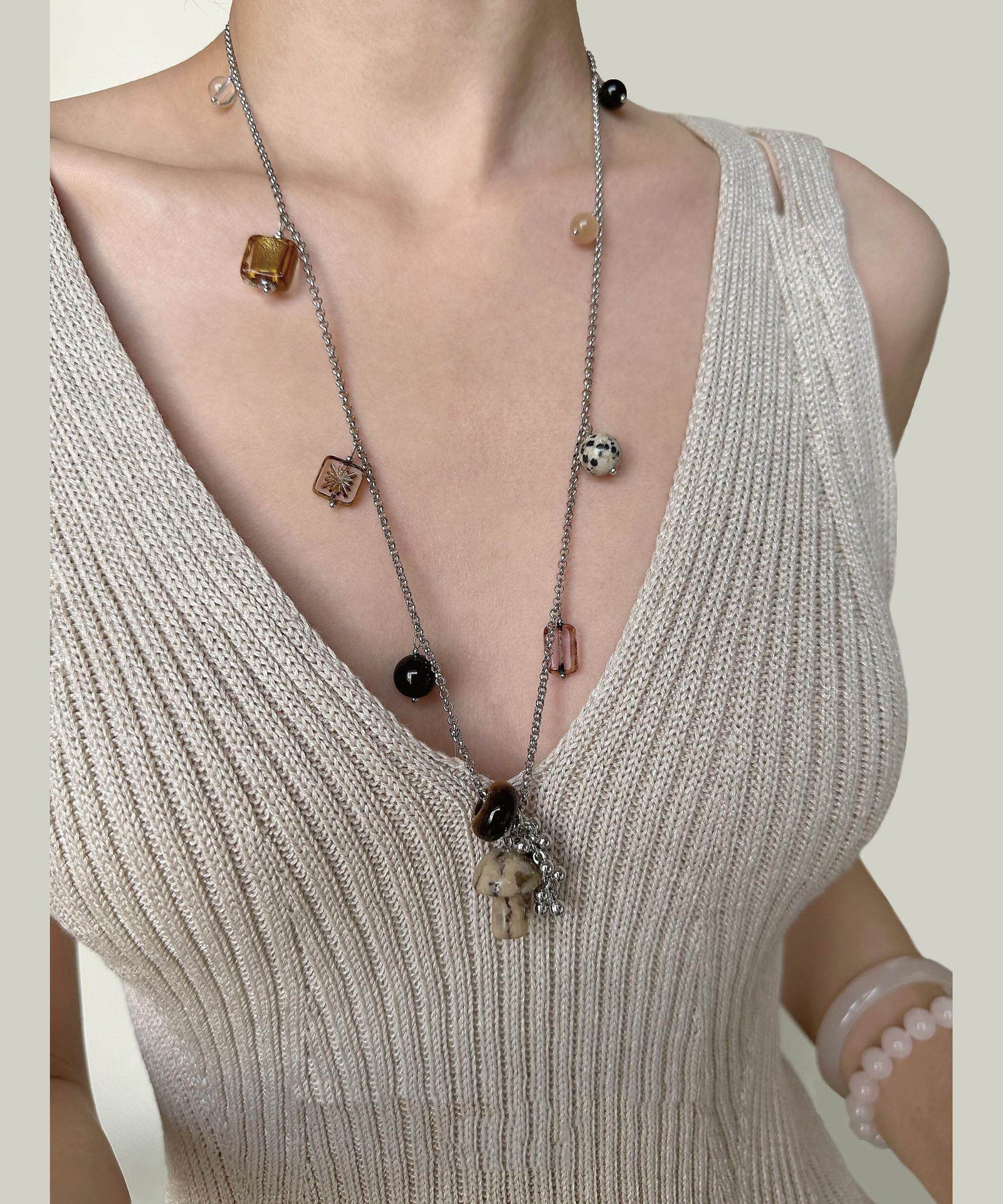 Collier Femme Pendentif Cristal Naturel Style Minimaliste 0