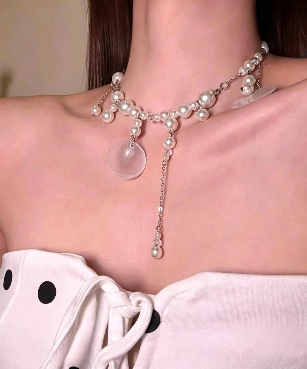Collier Femme Tour de Cou Élégant en Coquille Imitation Perles 2