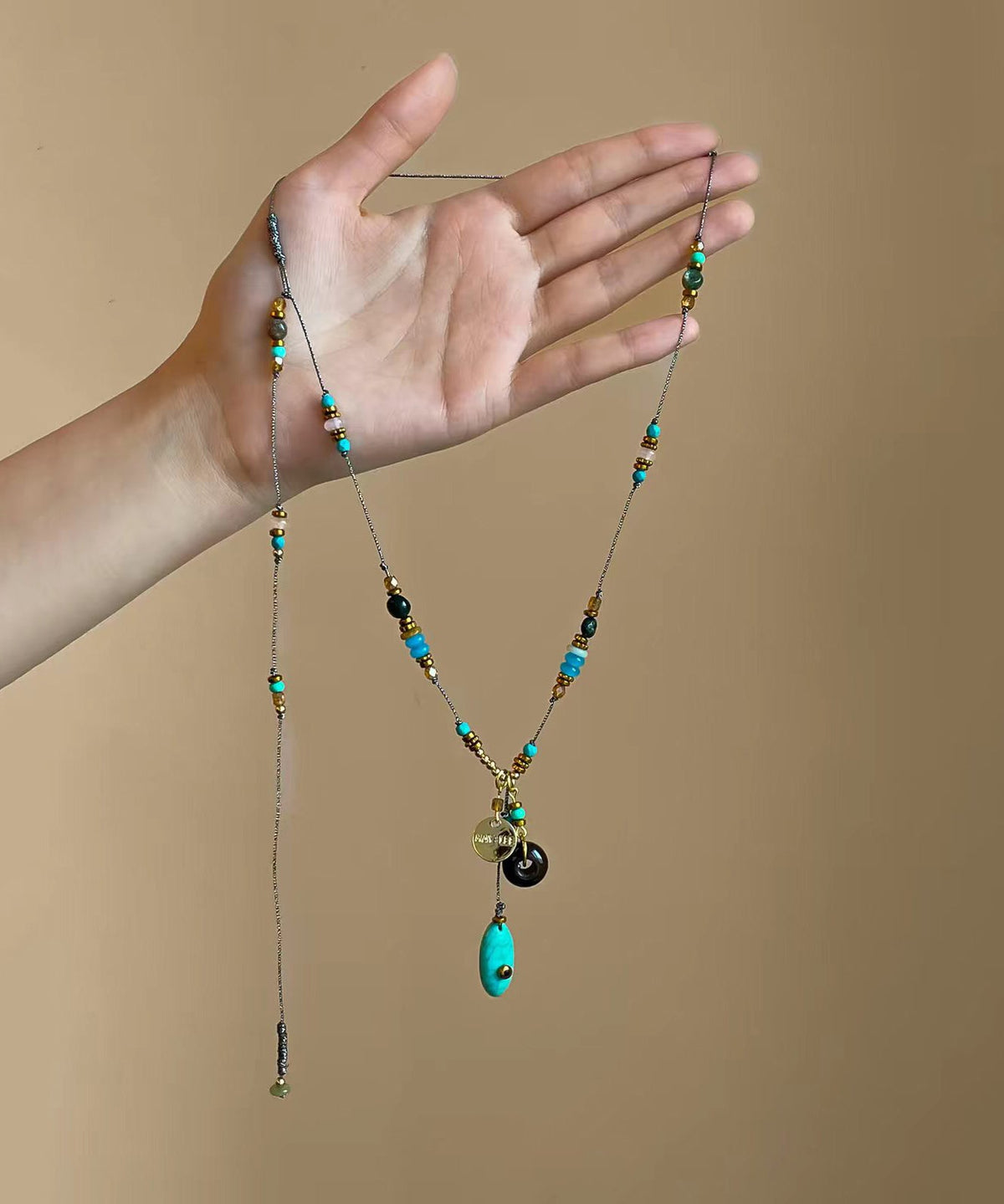 Collier Lariat Femme Style Boho avec Perles Turquoise 2