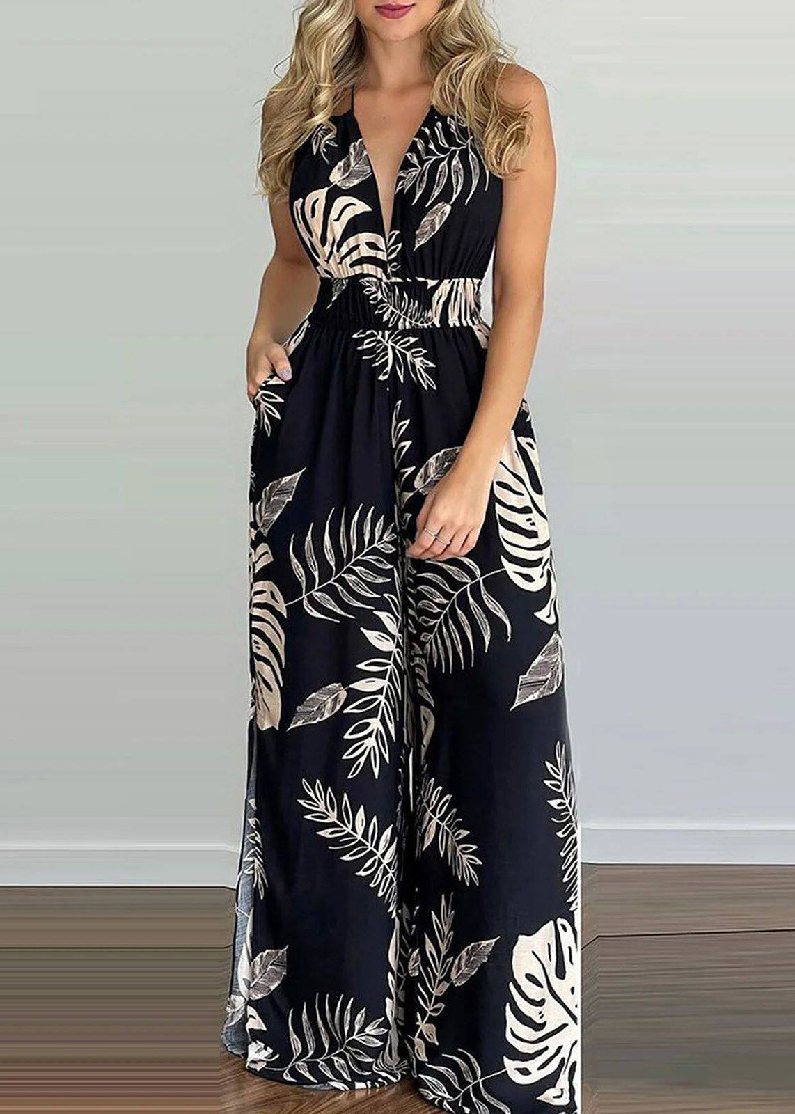 Combinaison Femme Dos Nu Taille Élastique Style Licou 3
