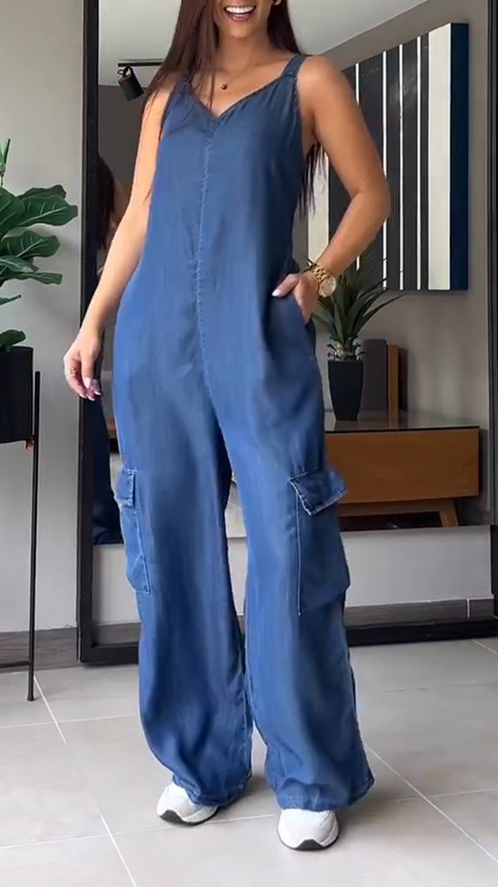 Combinaison en Jean Femme Style V-Haut Confortable
