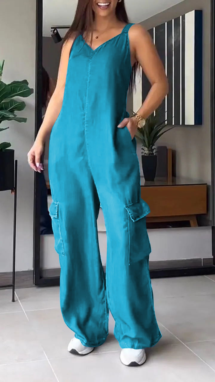Combinaison en Jean Femme Style V-Haut Confortable