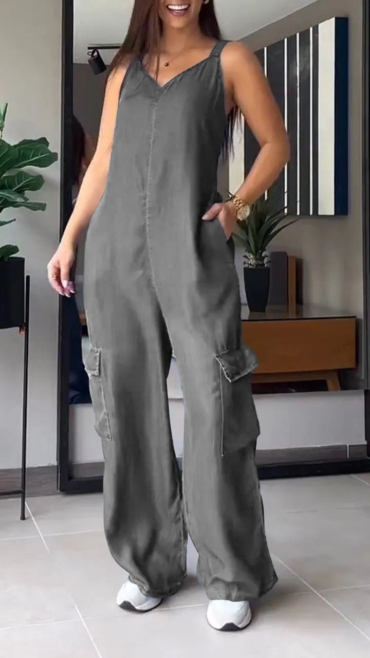 Combinaison en Jean Femme Style V-Haut Confortable