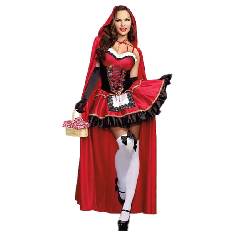 Costume Femme Petit Chaperon Rouge avec Robe et Cape pour Carnaval 1