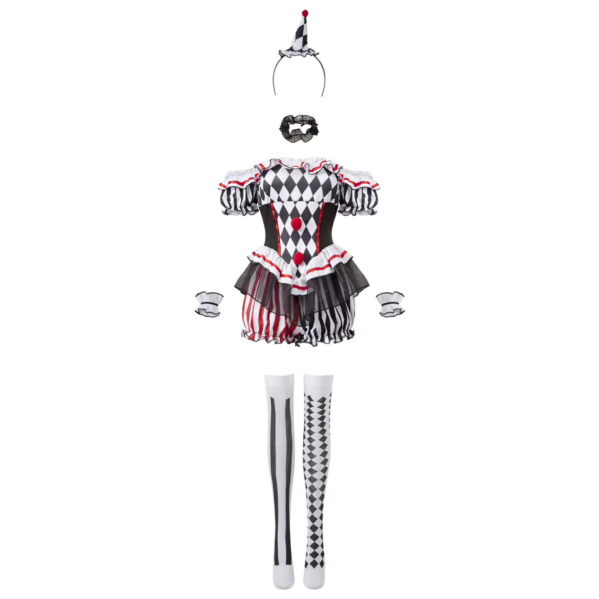 Costume de Clown Femme Épaules Dénudées Short Combinaison 5 Pièces 5