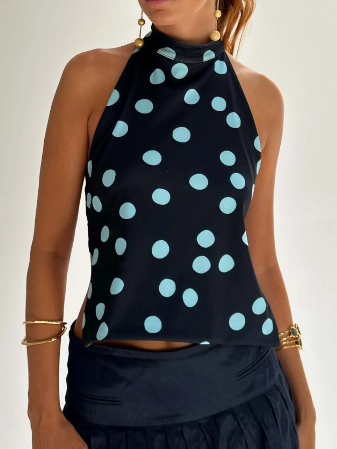 Débardeur Dos Nu Imprimé Femme Halter en Mélange Polyester Coton 4