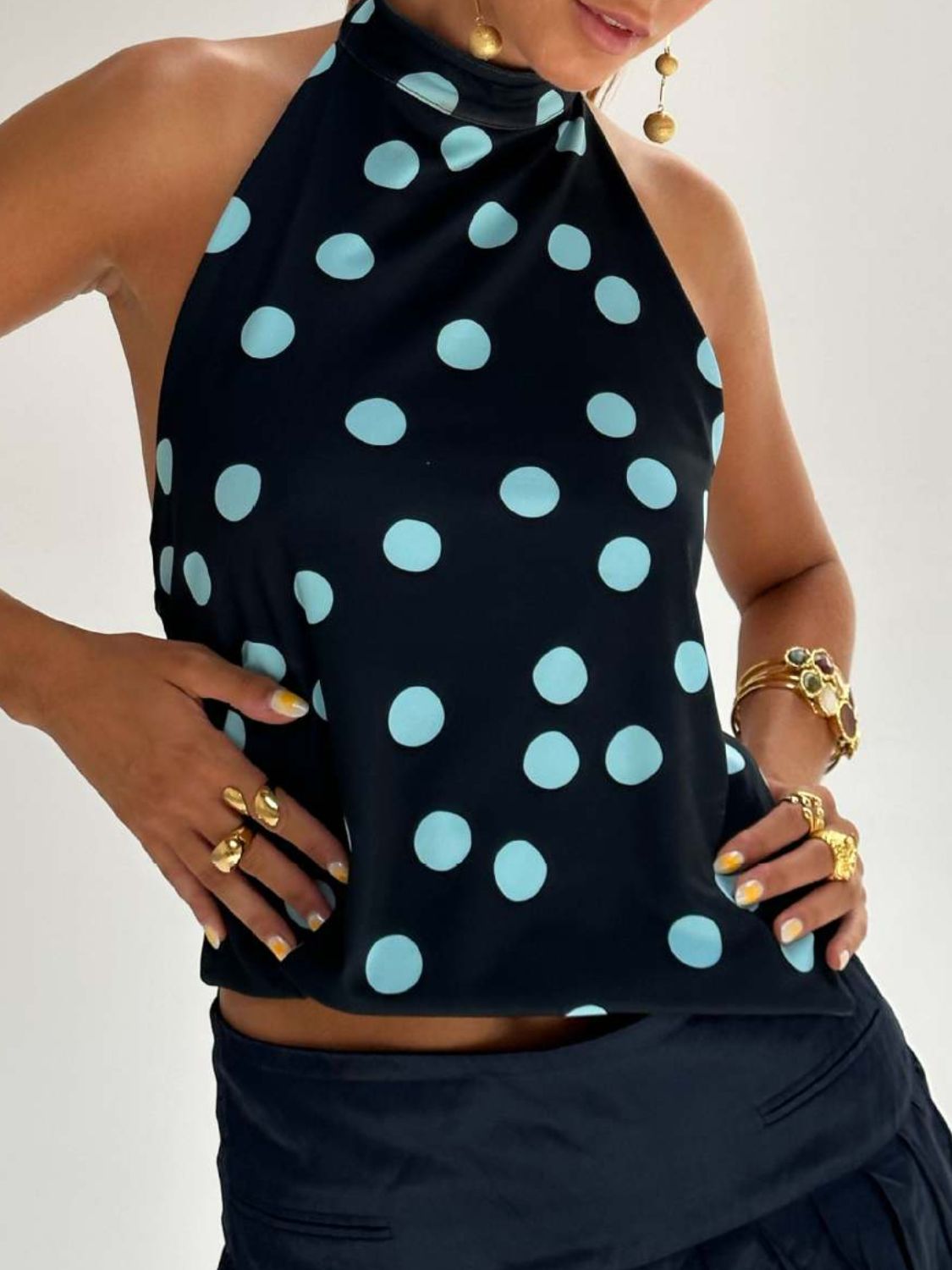 Débardeur Dos Nu Imprimé Femme Halter en Mélange Polyester Coton 6