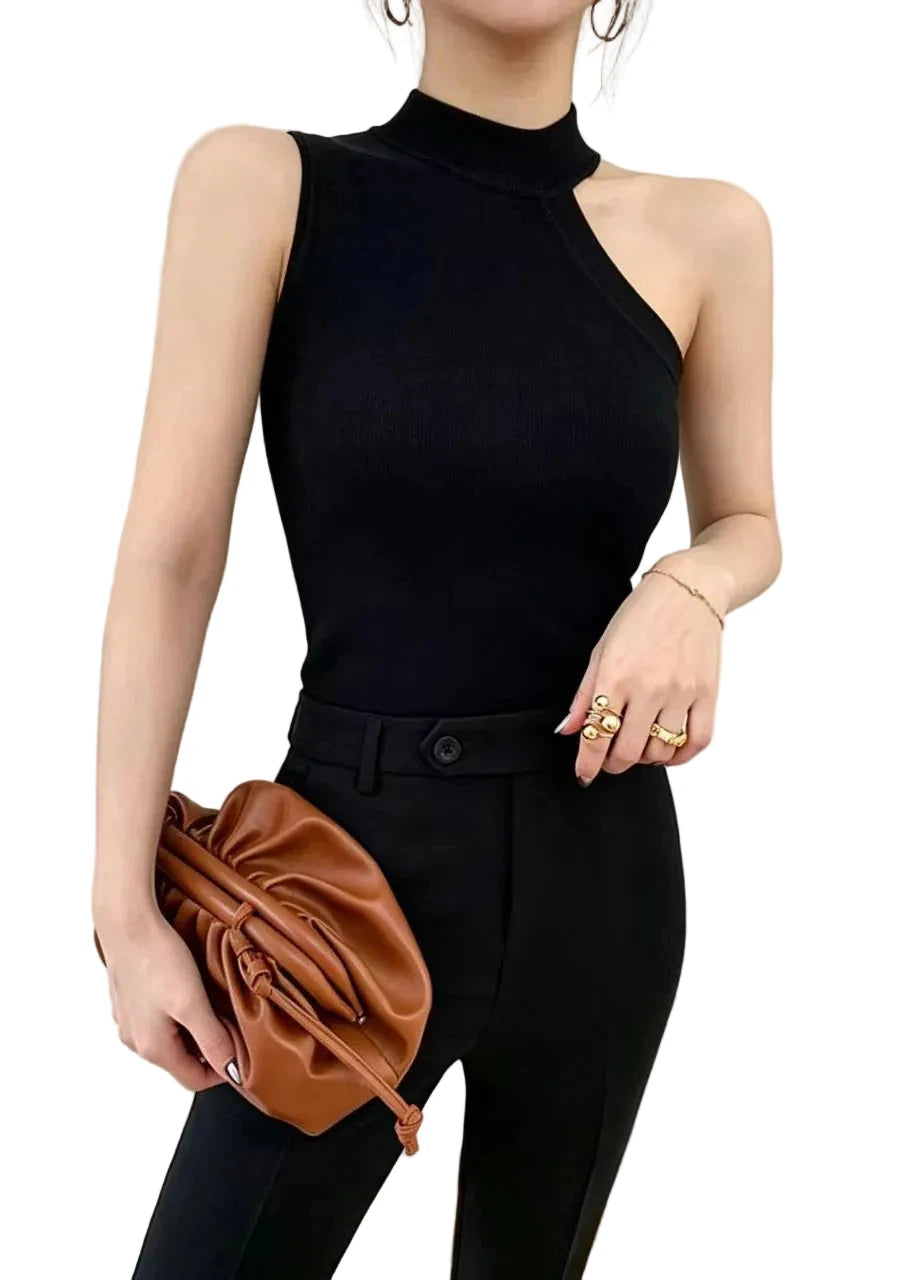 Débardeur Femme Col Montant Asymétrique Sans Manches 0