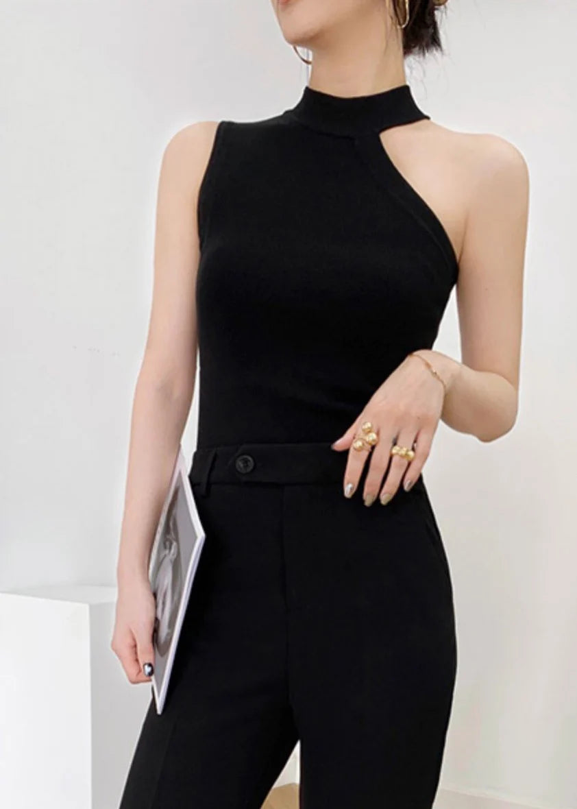 Débardeur Femme Col Montant Asymétrique Sans Manches 2