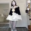 Déguisement Femme Clown Pierrot Halloween Cape à Volants et Chapeau 0