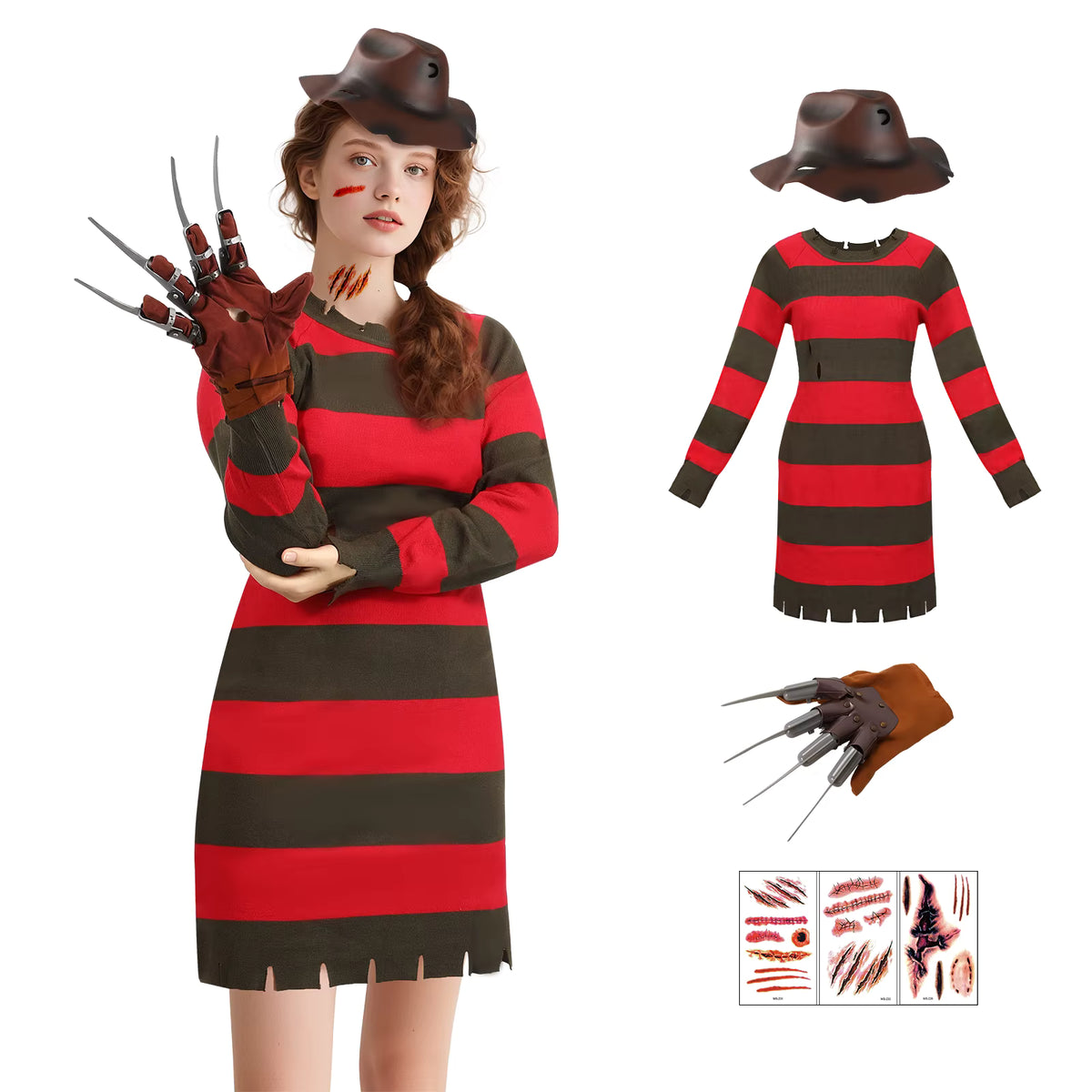 Déguisement Femme Freddy Krueger 4 pièces Halloween 0