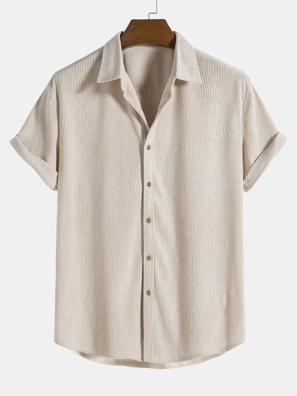 Chemise d'Été Homme Coton Léger Manches Retroussables Beige Noir Turquoise-1