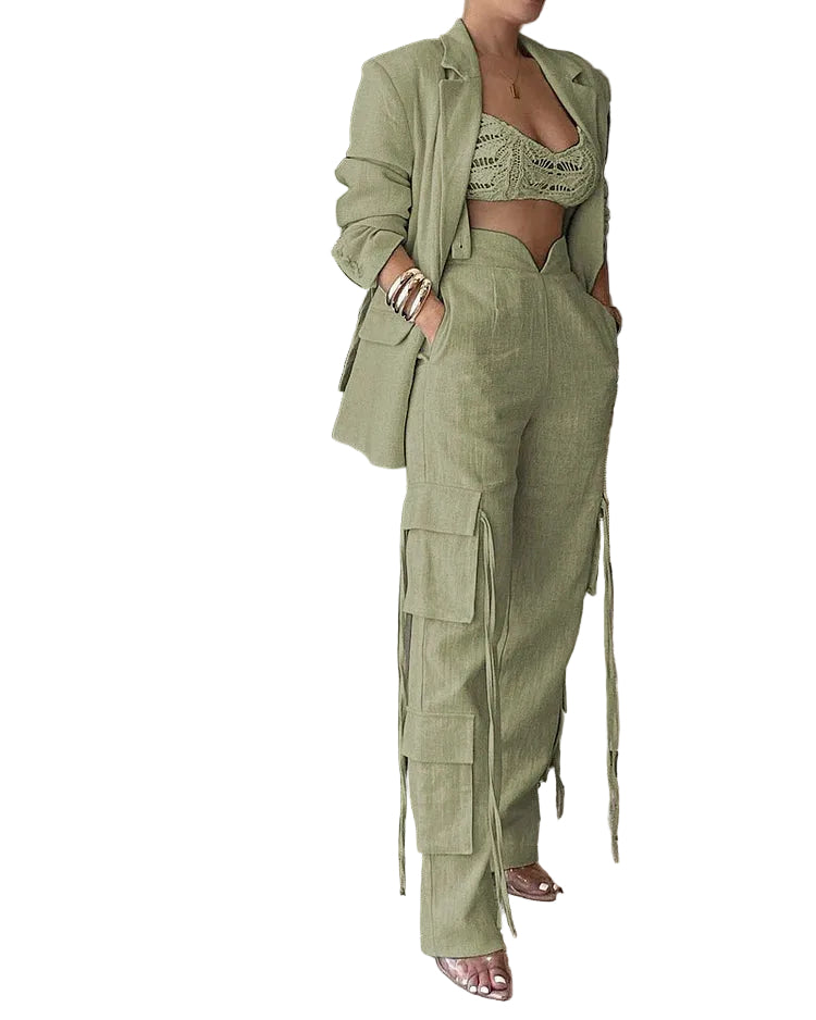 Ensemble Femme Blazer et Pantalon Cargo Chic 5