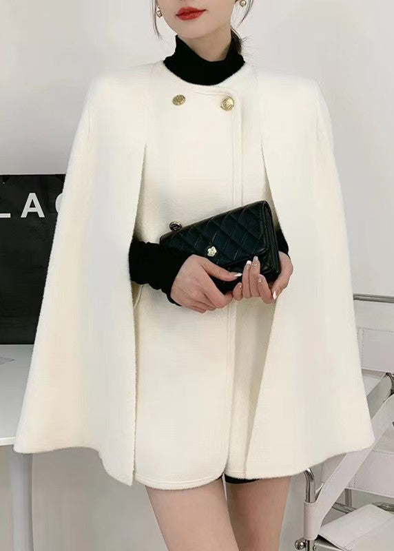 Ensemble Femme Cape en Tricot Col O et Manteau en Laine Ample 0