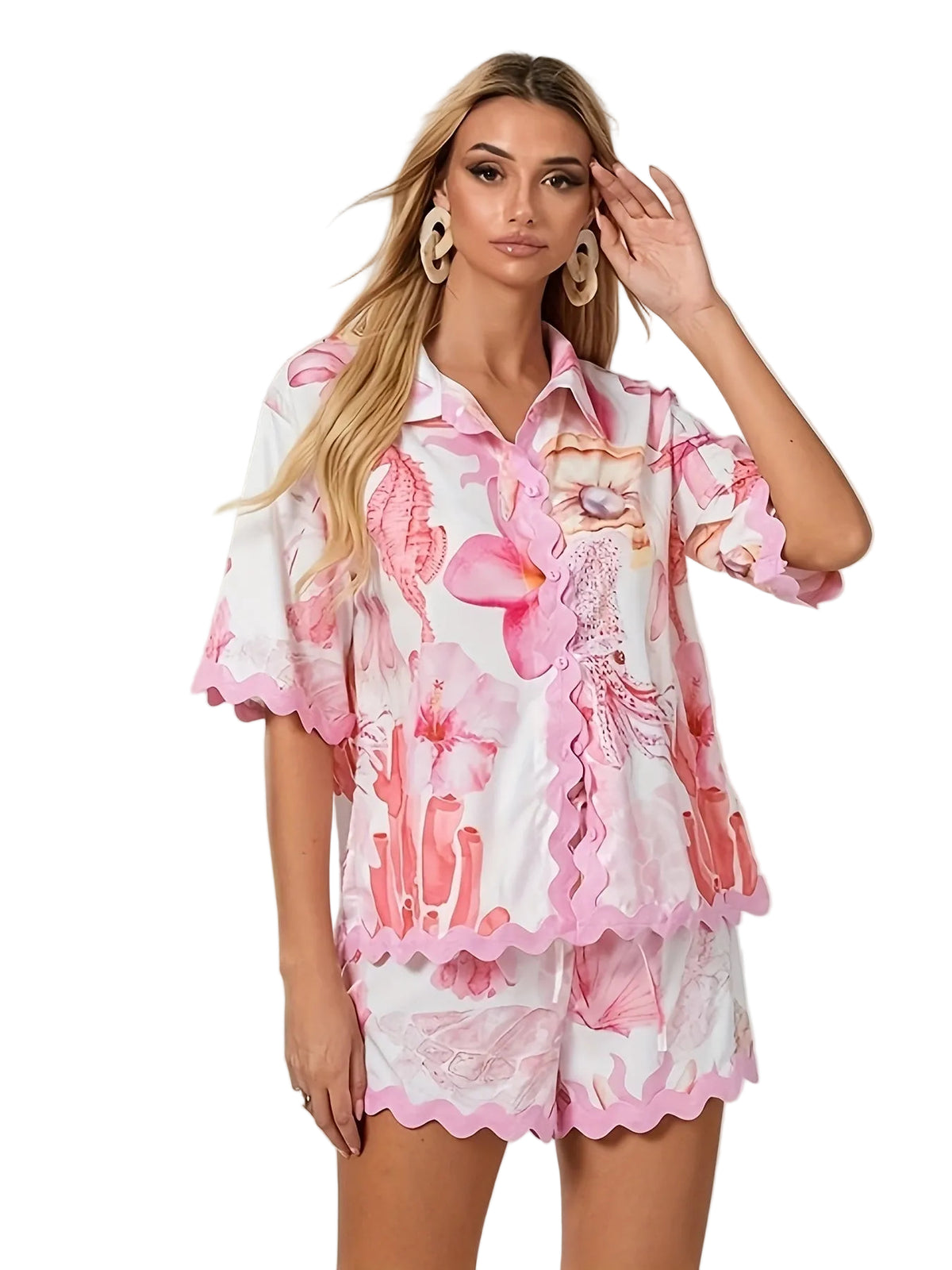 Ensemble Femme Chemise à Imprimé Méditerranéen et Short 3
