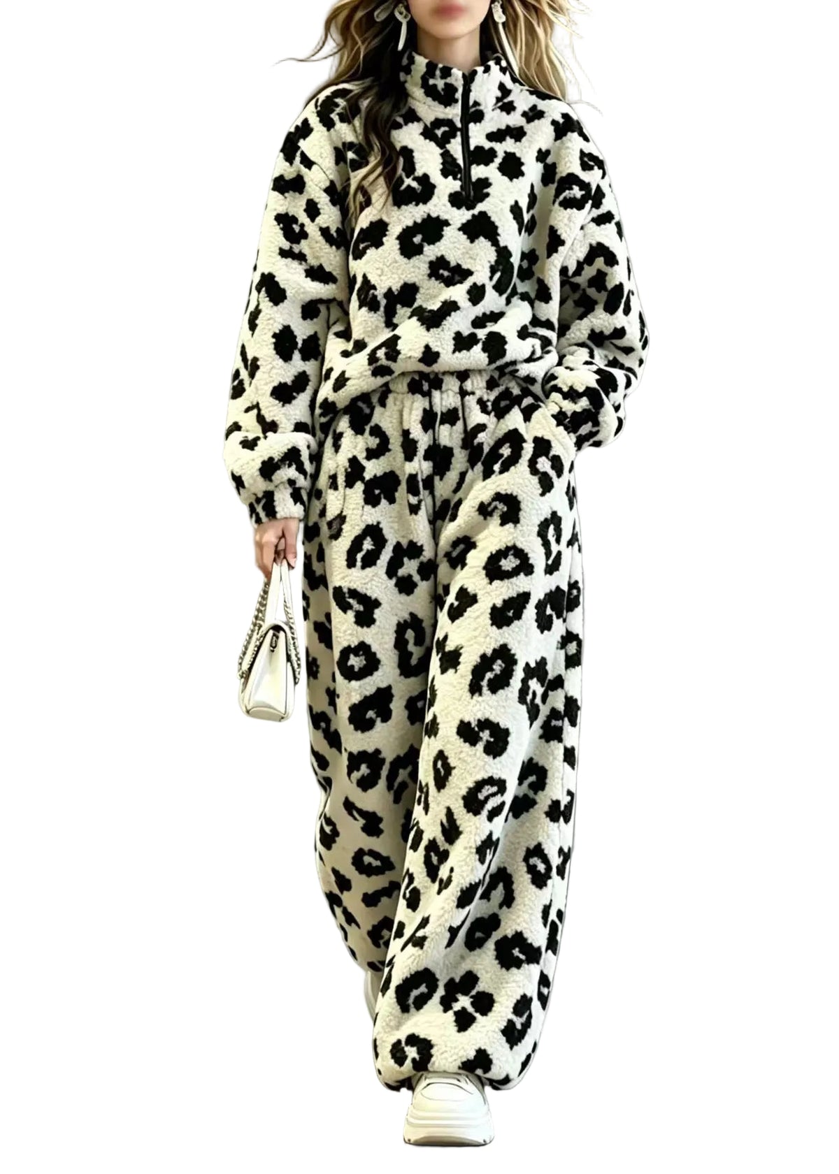 Ensemble Femme Deux Pièces Col Montant Fermeture Éclair Motif Léopard 0