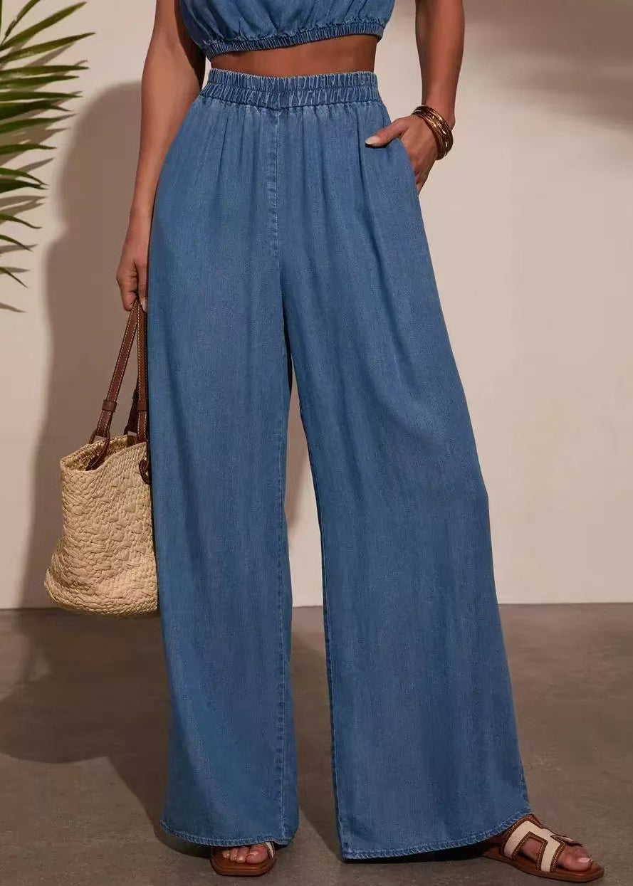 Ensemble Femme Deux Pièces Denim Décontracté Sans Manches 3
