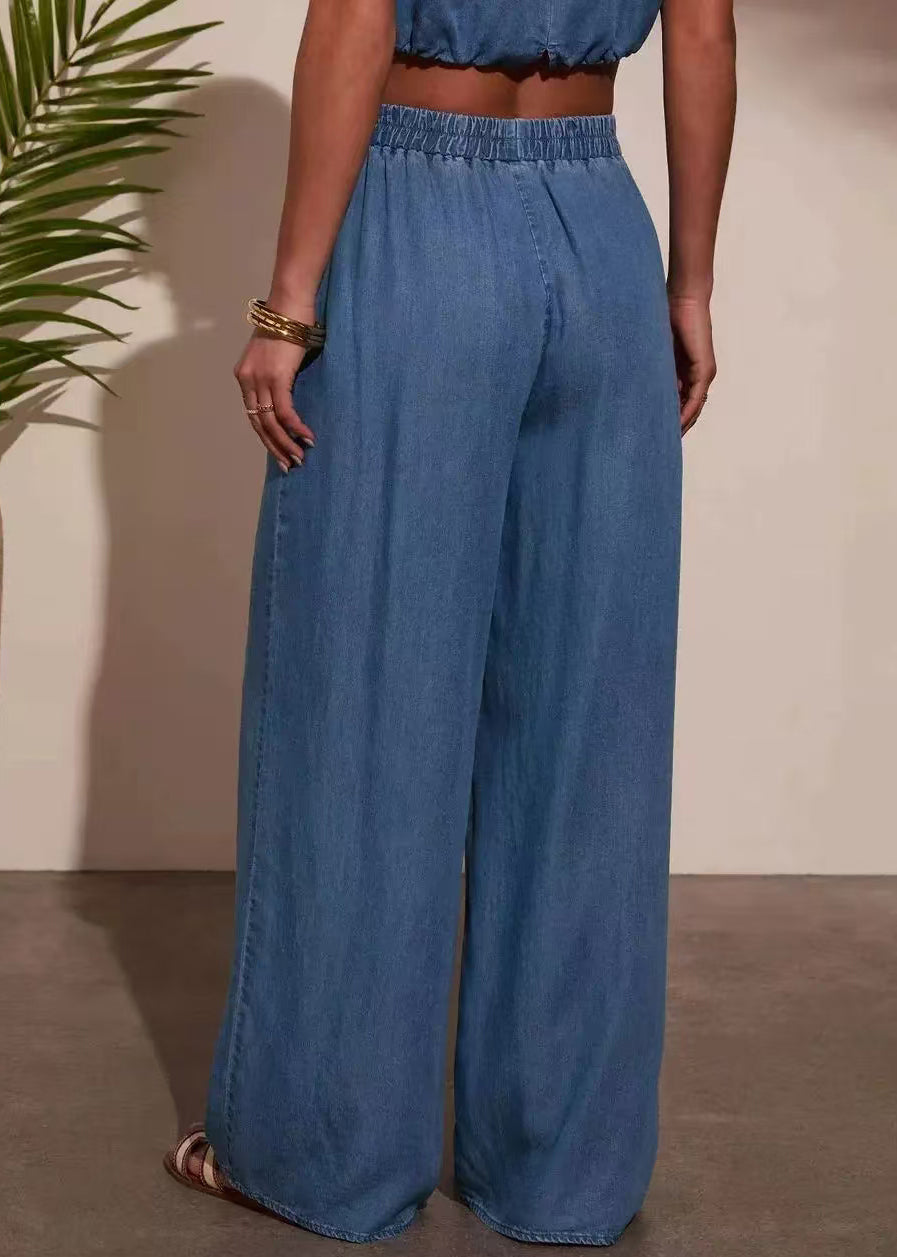 Ensemble Femme Deux Pièces Denim Décontracté Sans Manches 4