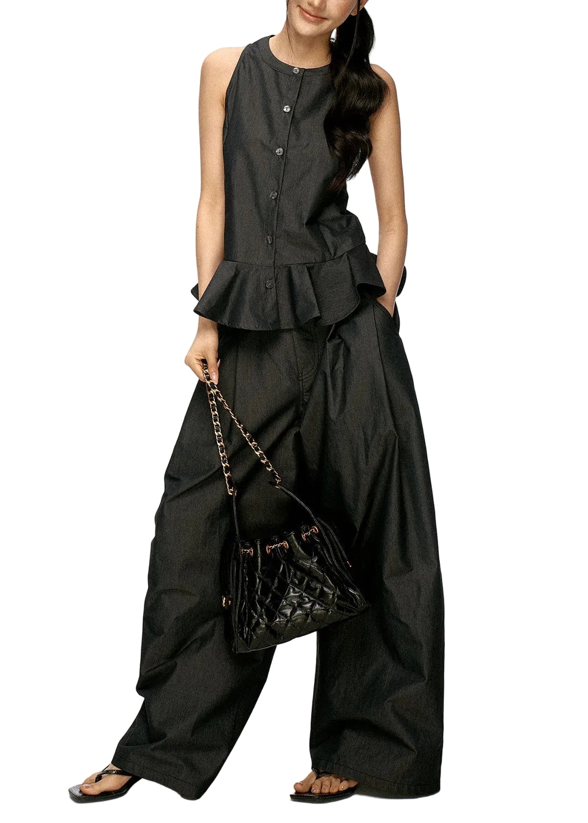 Ensemble Femme Deux Pièces Patchwork Volants Sans Manches 0
