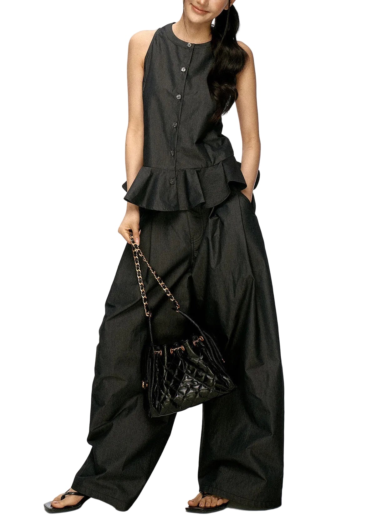 Ensemble Femme Deux Pièces Patchwork Volants Sans Manches 0