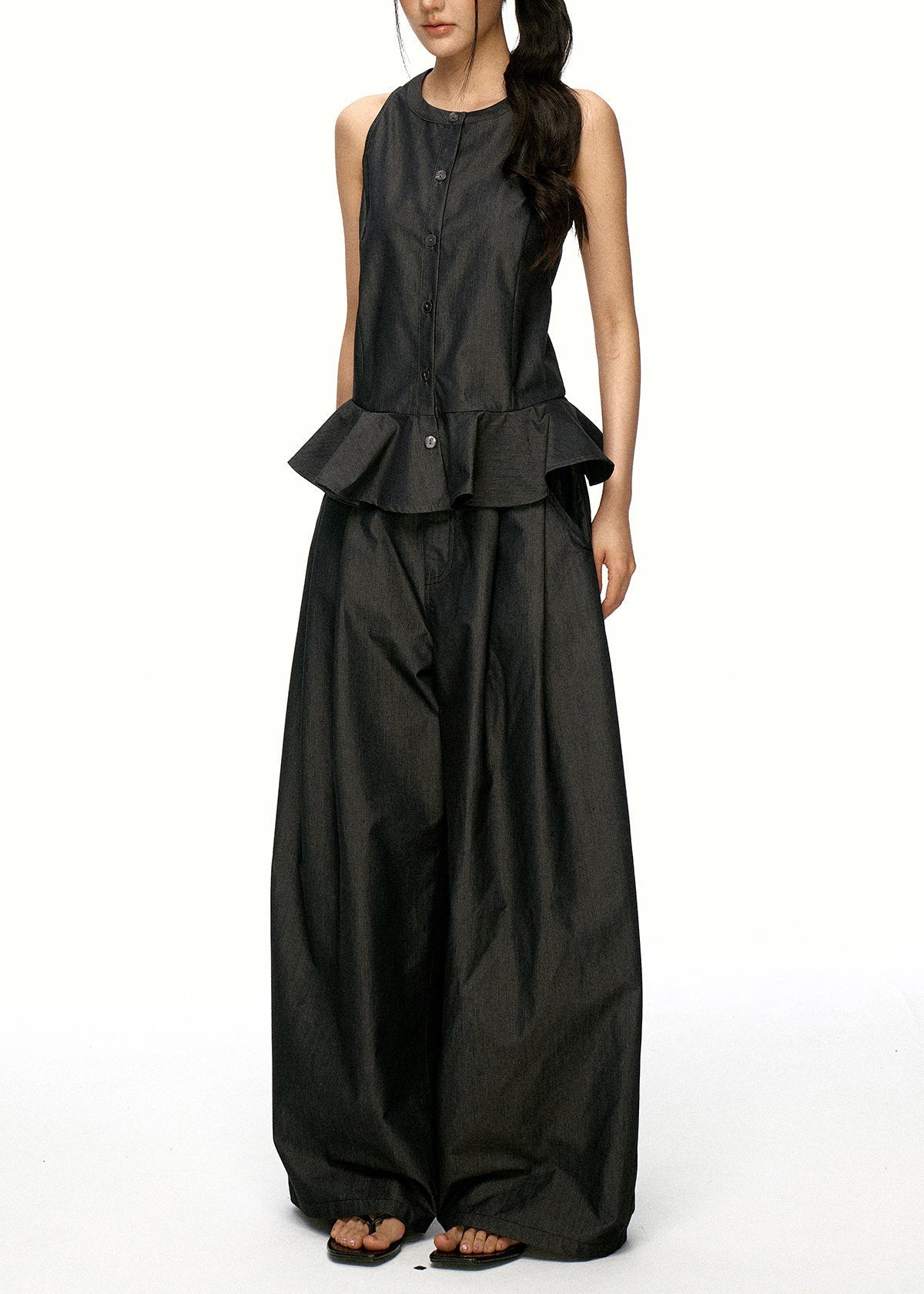 Ensemble Femme Deux Pièces Patchwork Volants Sans Manches 1