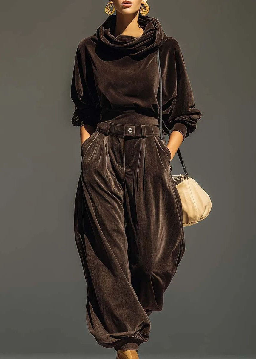 Ensemble Femme Deux Pièces Style Vintage avec Haut à Capuche et Sarouel 1