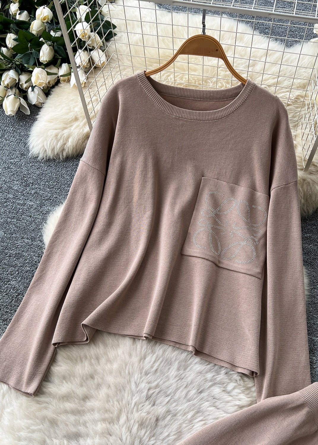 Ensemble Femme Deux Pièces Tricot Patchwork Oversize Automne 1
