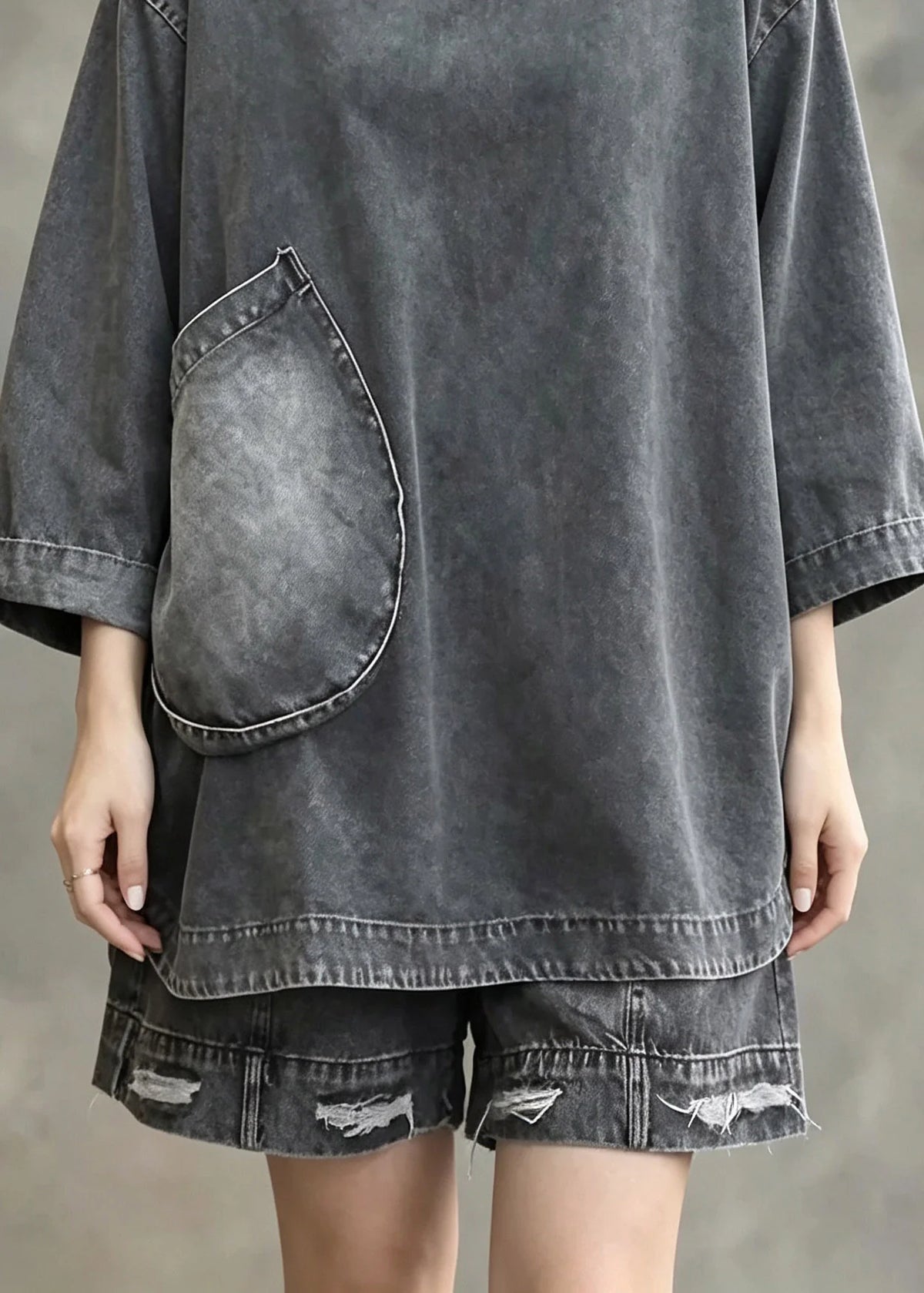 Ensemble Femme Haut Manches Longues et Short Patchwork Denim 3
