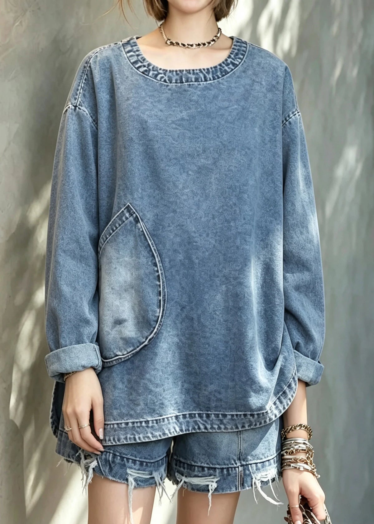 Ensemble Femme Haut et Short Denim Style Décontracté 4