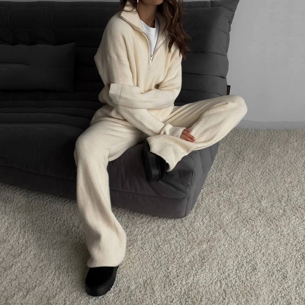 Ensemble Femme Sport Décontracté avec Pull à Demi-Zip et Pantalon à Jambe Droite 3