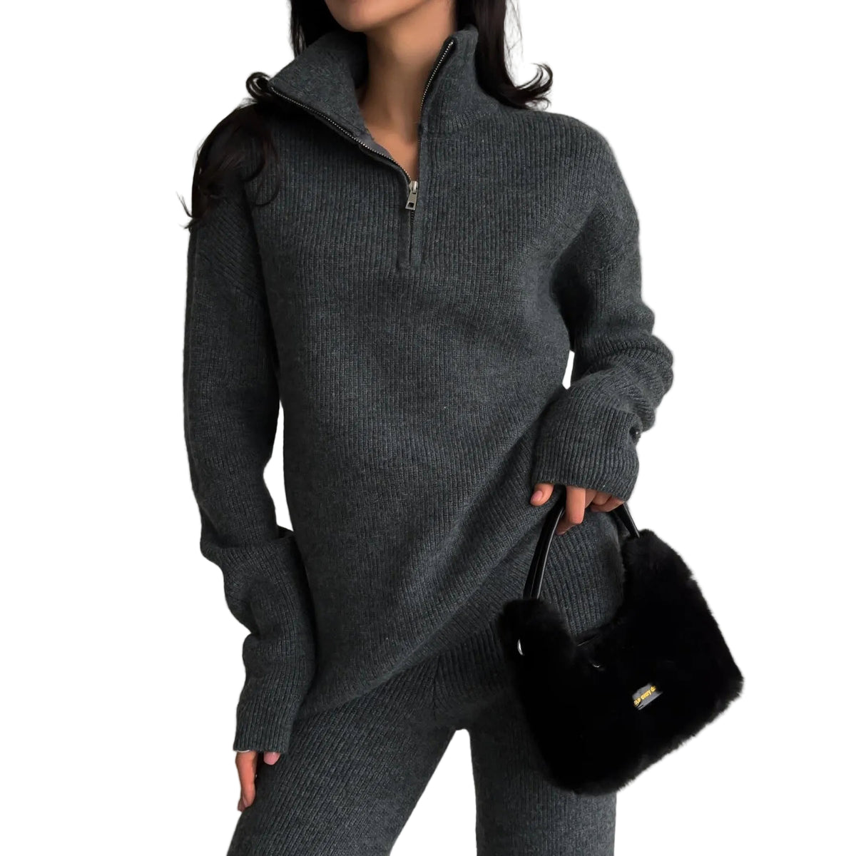 Ensemble Femme Sport Décontracté avec Pull à Demi-Zip et Pantalon à Jambe Droite 4