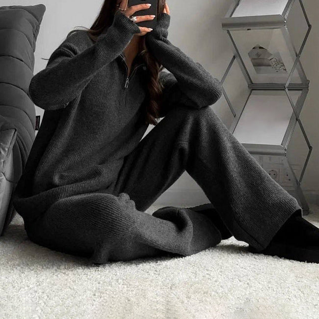 Ensemble Femme Sport Décontracté avec Pull à Demi-Zip et Pantalon à Jambe Droite 5