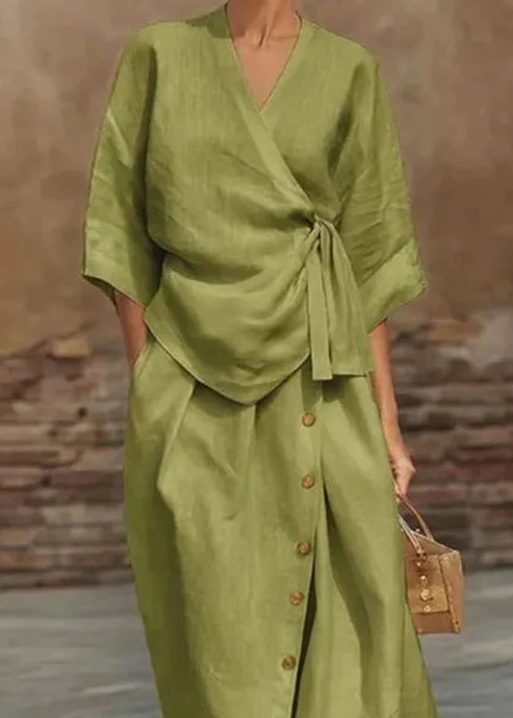 Ensemble Femme Top Col V Noué et Jupe Maxi Manches Courtes 4